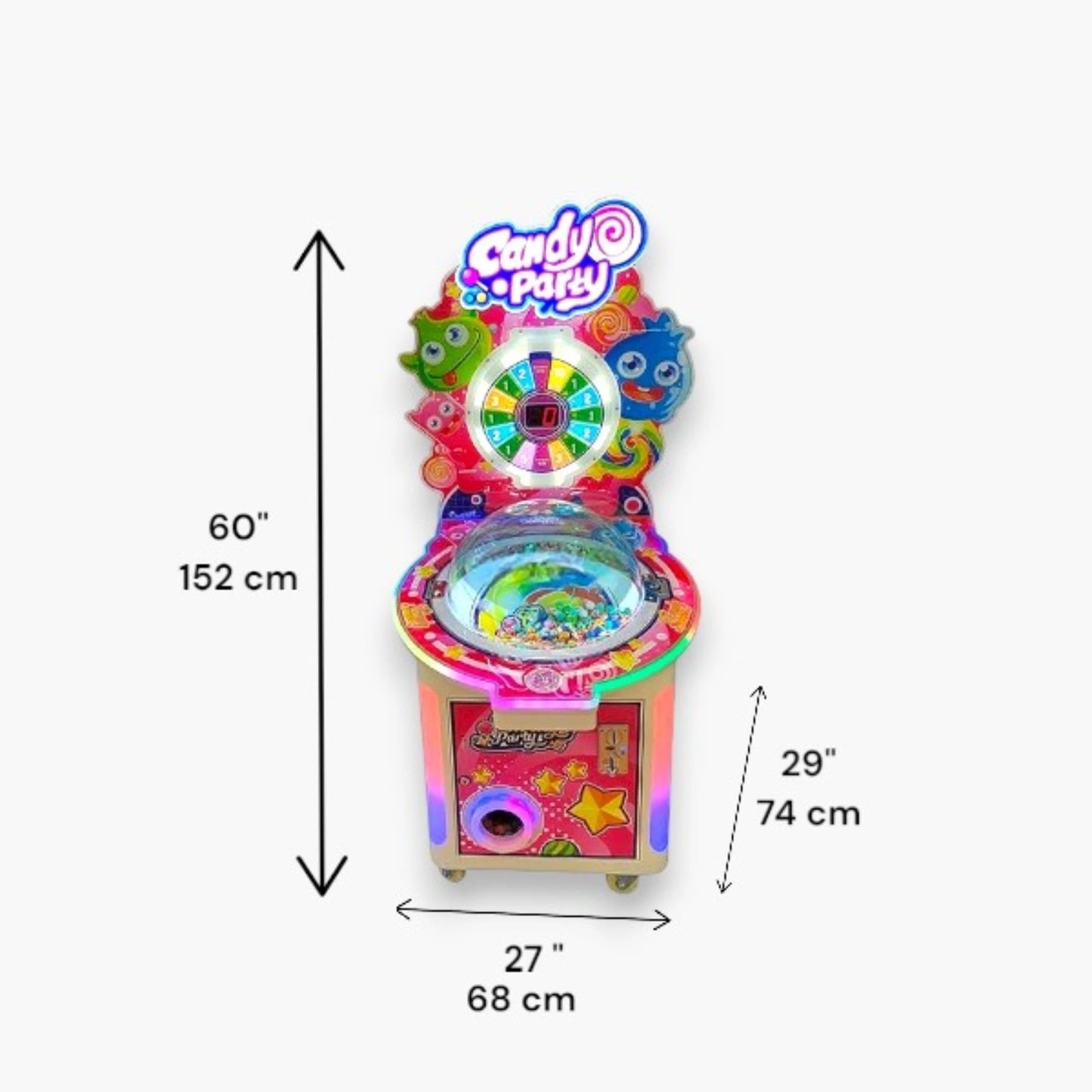 Candy Party Lollipop Prize Machine – 27 x 29 x 60 Inches, 133 lbs, 120W 110V, Reconditioned