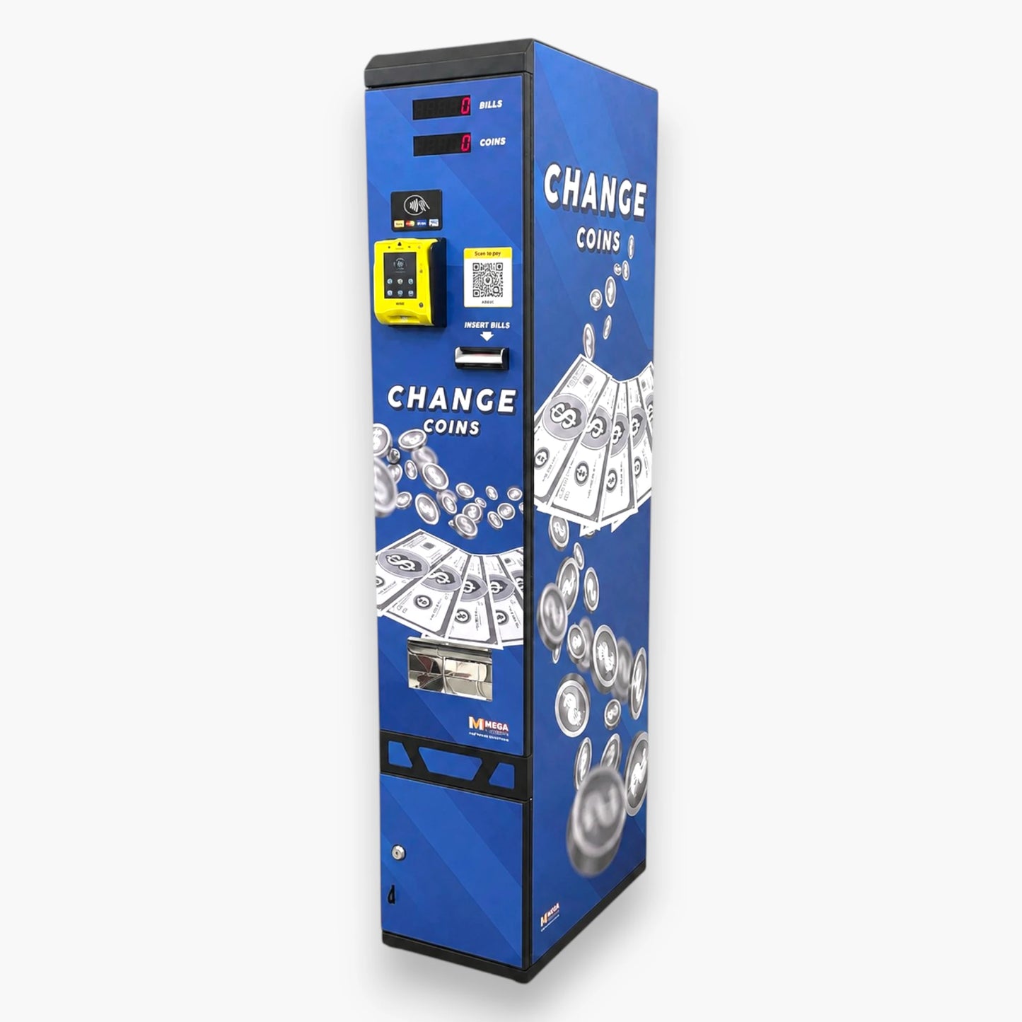 MV-103ABN Bill to Token Changer with Nayax Cashless Reader – Black Blue Cabinet, Single Validator, 15000-Token Hopper