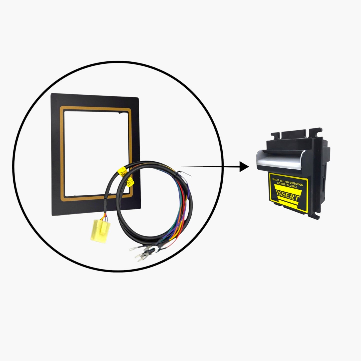 Universal Bill Acceptor Mounting Bracket + ICT 12V Harness
