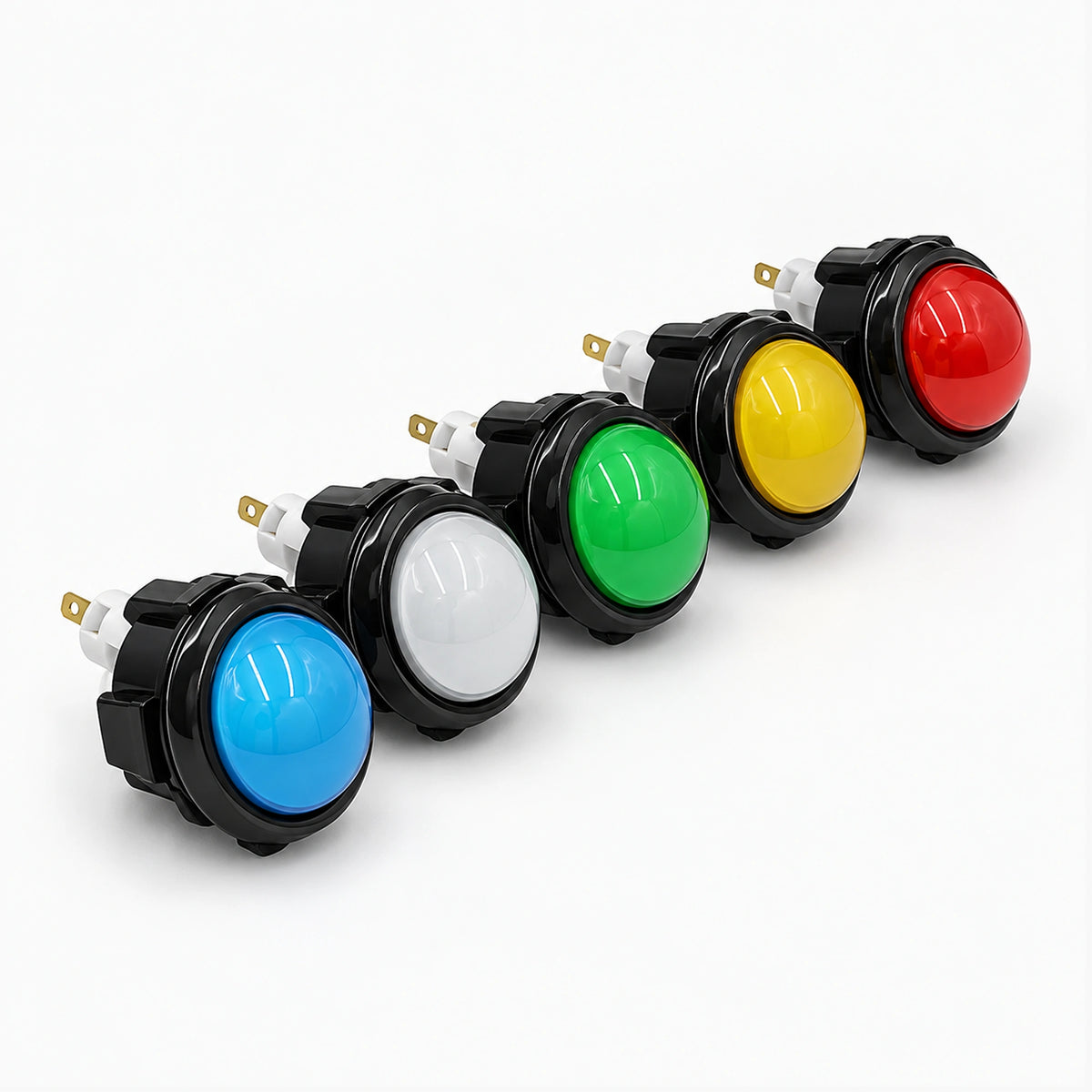 Set of 5 100mm big dome LED arcade push buttons in assorted colors