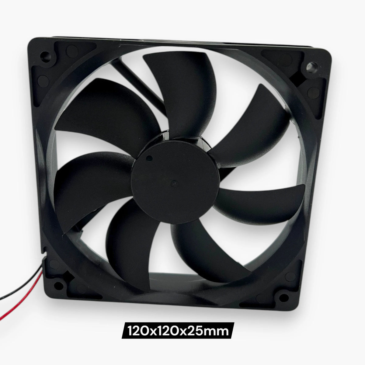 XPF 120mm 12V DC cooling fan, 0.40A, with 2-wire red and black leads-back view