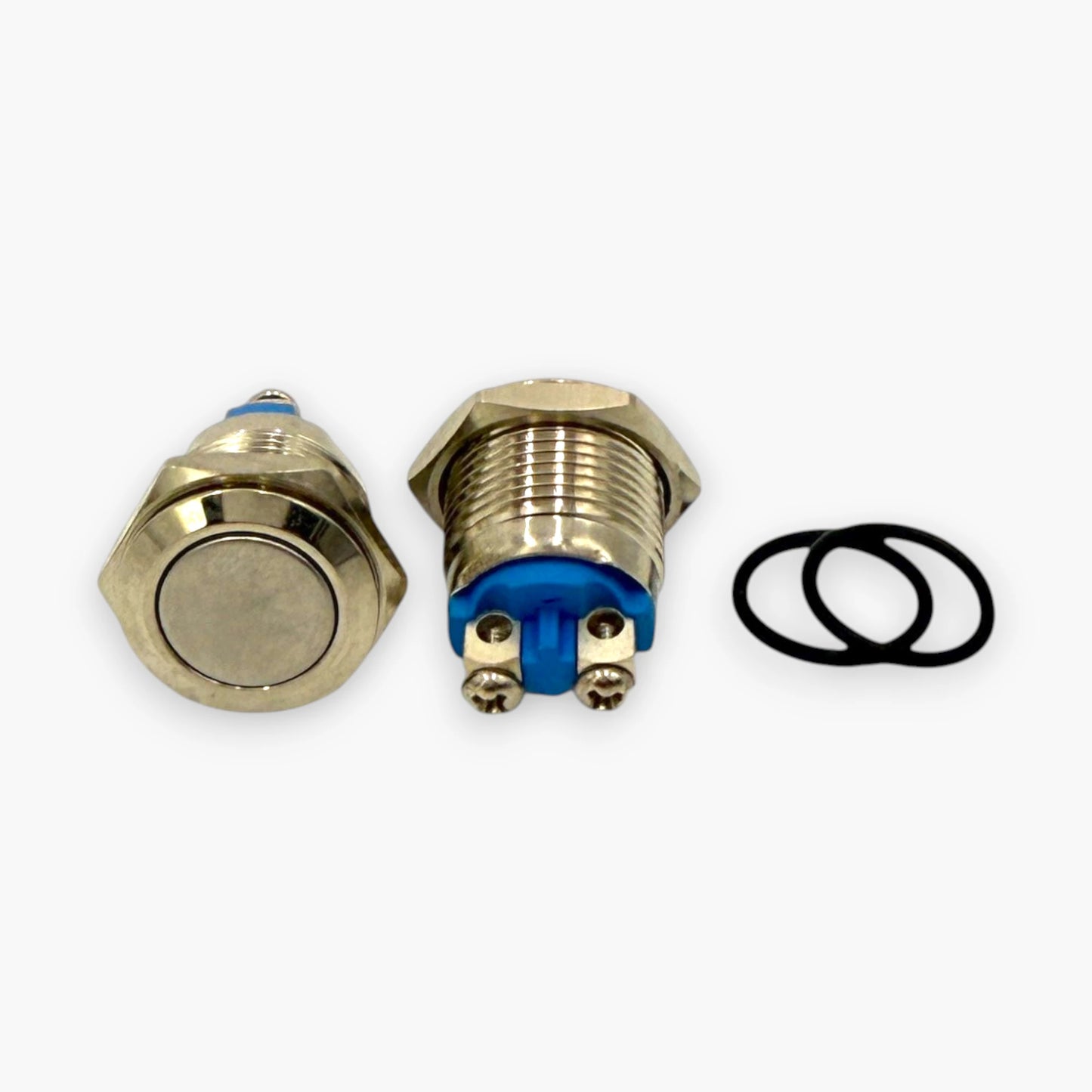 16mm metal momentary push button switch with flat head and screw terminals IP65 rated set of 6