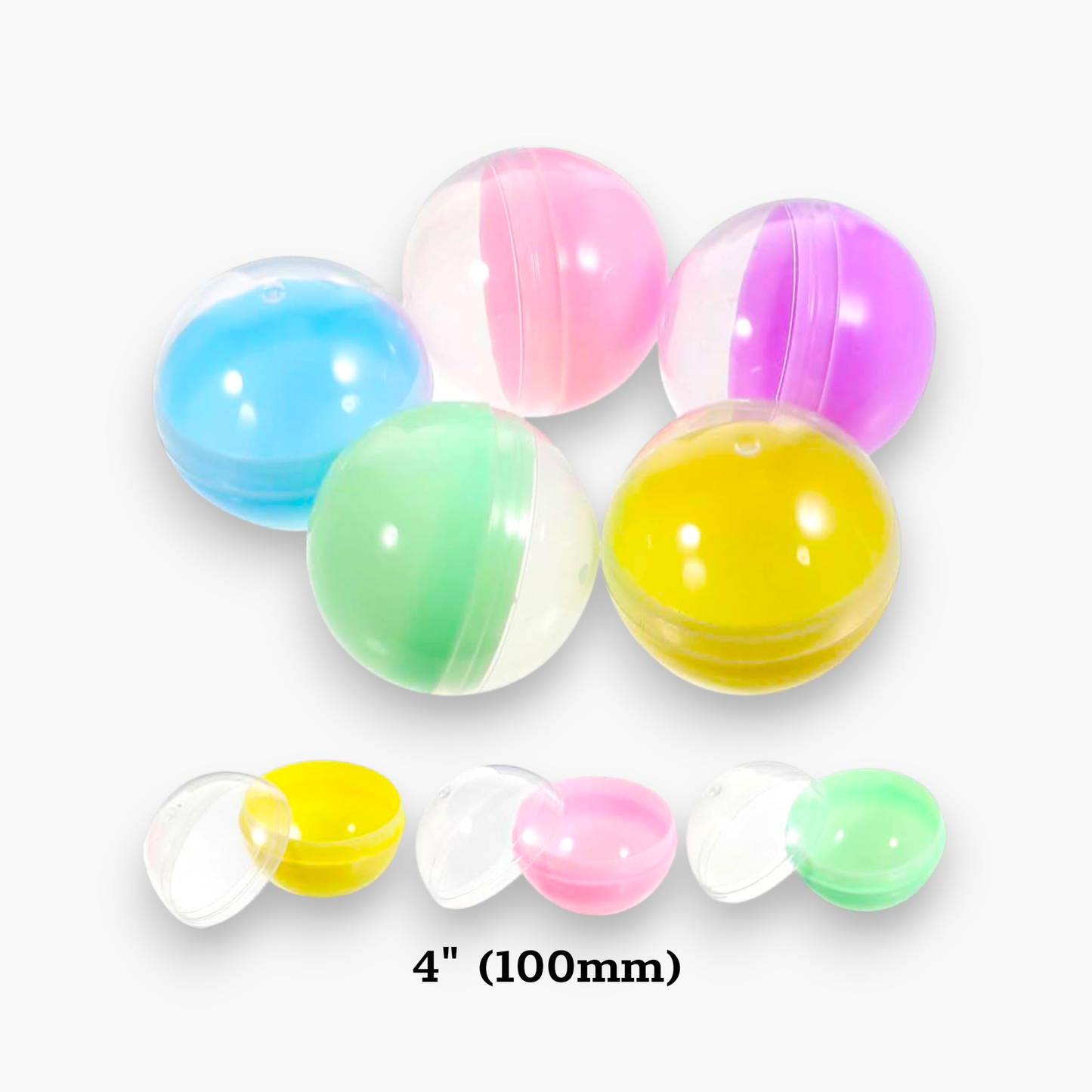 Empty Plastic Capsule Balls 4" (300 pcs) Multicolor – Capsule Toys for Vending/Claw Machines (Free Shipping)