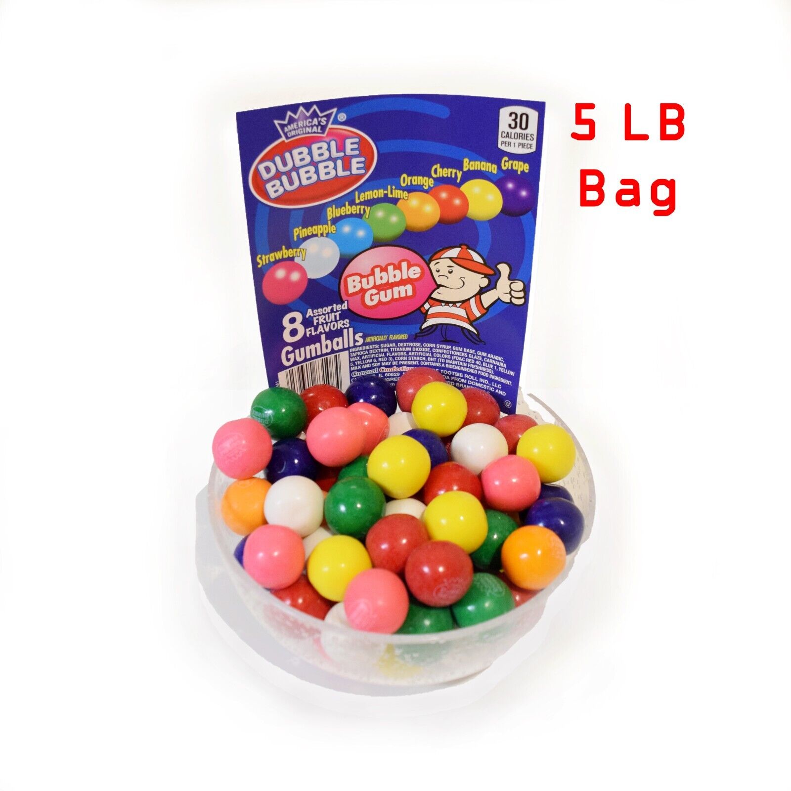 Dubble Bubble 1" Inch/ 24mm Gumballs Assorted Flavors (5LB/ 285ct) Bulk 5 Pound