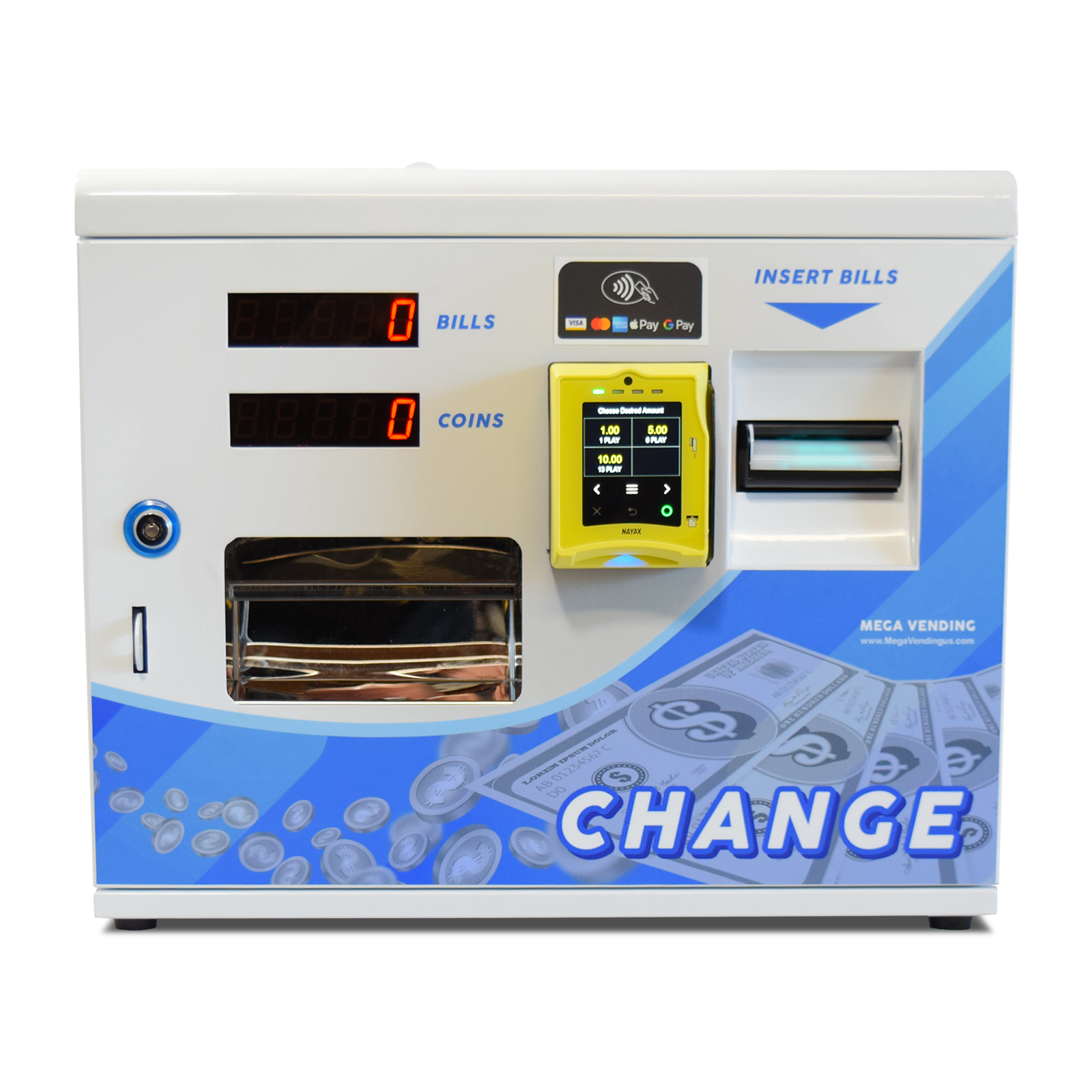 Dollar change machine + Nayax reader & Bill Validator exchange dollars to Coins