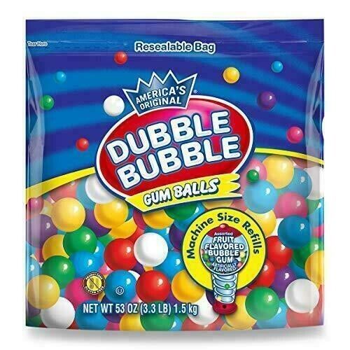 Dubble Bubble Gum Balls Machine Size (0.5"/ 13mm) Fresh Gum Ball Refills, 3.3 Lb