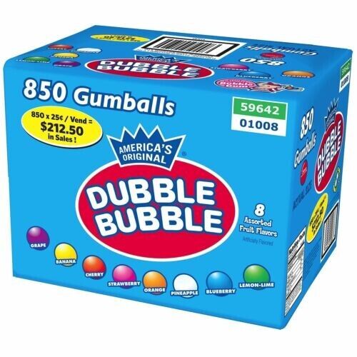 Dubble Bubble 1" Inch/ 24mm Gumballs Assorted Flavors (5LB/ 285ct) Bulk 5 Pound