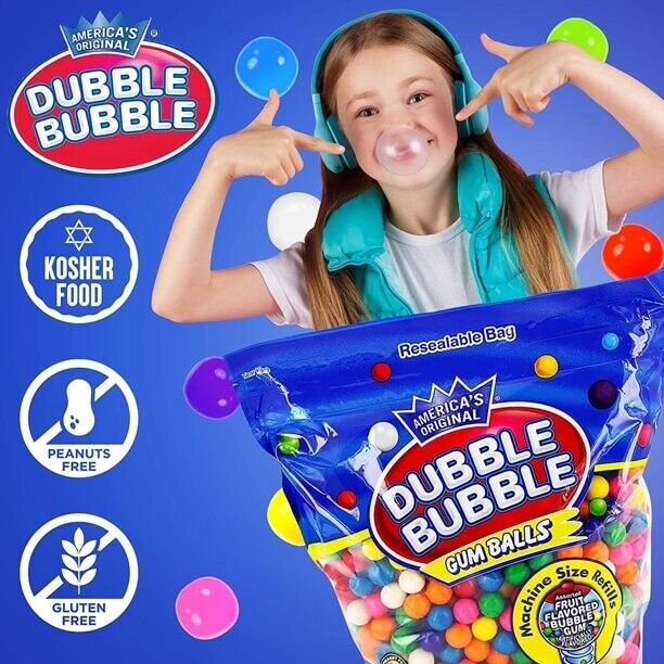 Dubble Bubble Gum Balls Machine Size (0.5"/ 13mm) Fresh Gum Ball Refills, 3.3 Lb