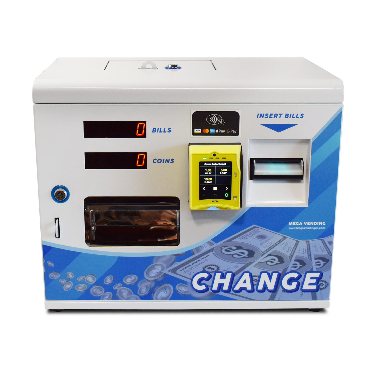 Dollar change machine + Nayax reader & Bill Validator exchange dollars to Coins