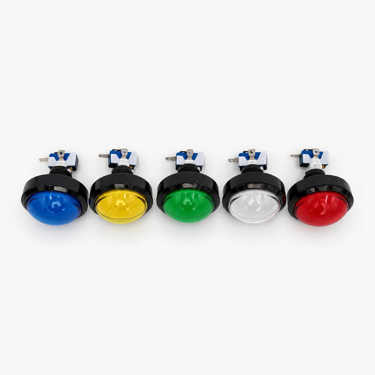 Set of 5 60mm convex dome LED arcade push buttons in assorted colors