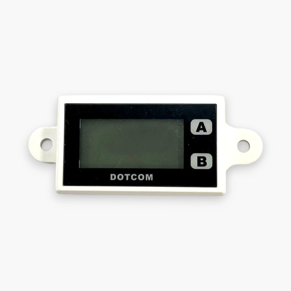 DOTCOM DC-228 dual 7-digit LCD counter front view with A and B buttons and mounting tabs
