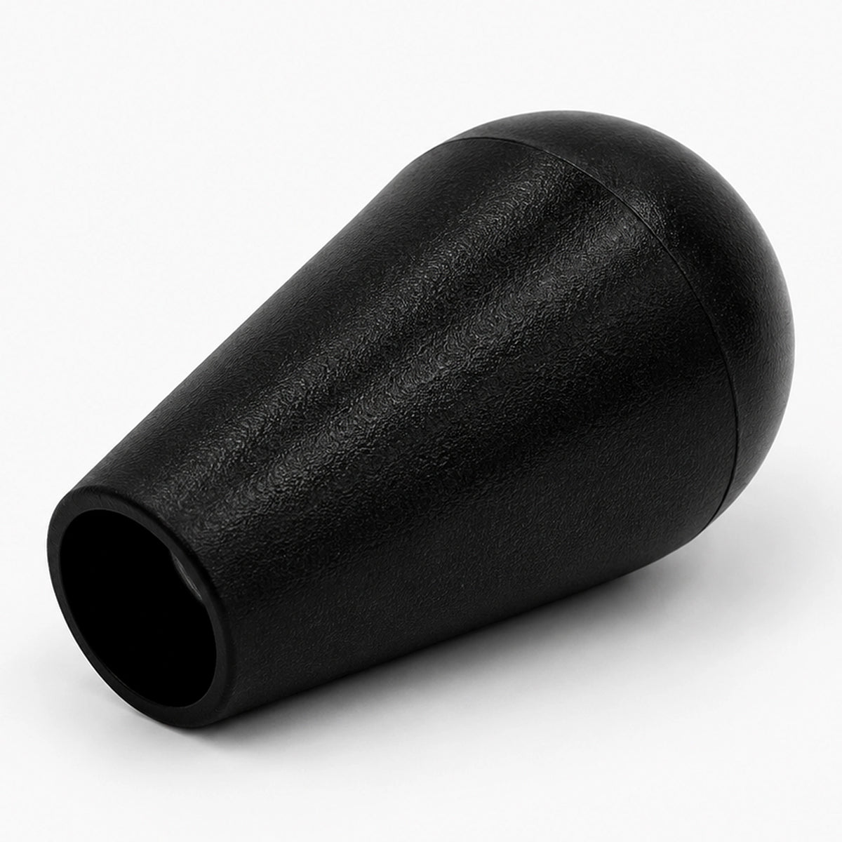 Angled view of a black joystick ball handle with textured finish and visible mounting opening.
