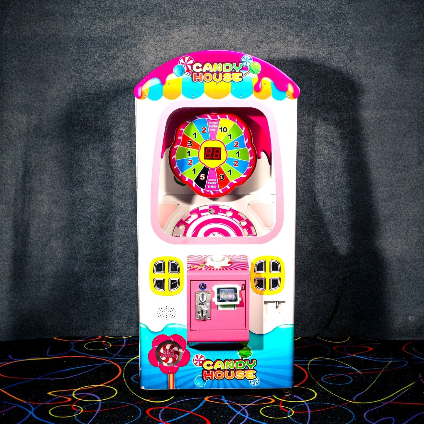 Candy House Prize Machine – Colorful Numbered Spinning Wheel 0 to 10, Stop the Wheel to Win Lollipops