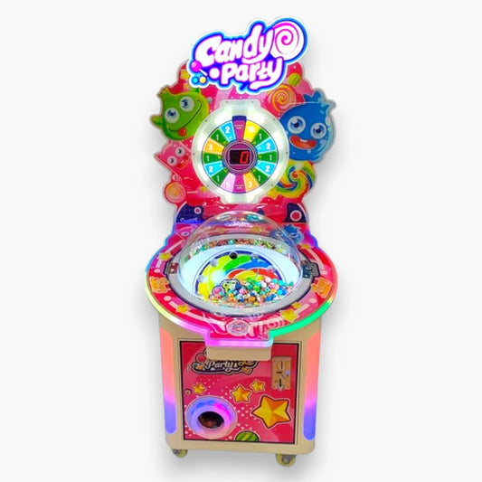 Candy Party Lollipop Prize Vending Machine – Spinning Turntable, Transparent Candy Display, LED Marquee Lights