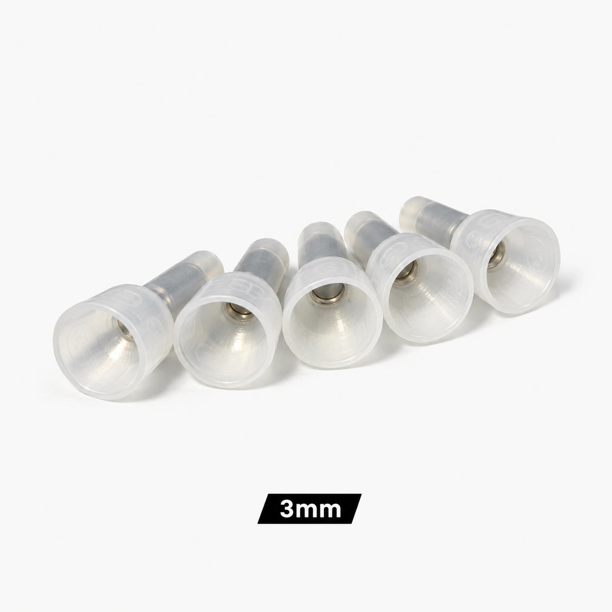 Clear insulated closed end crimp connector side view with metal core visible 3mm