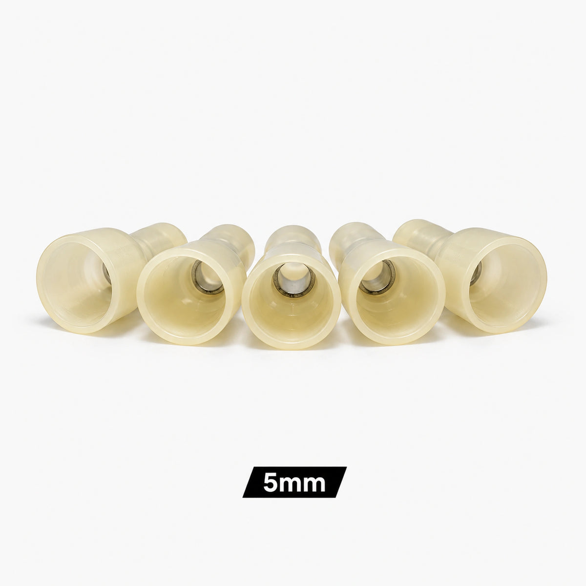 Clear insulated closed end crimp connector side view with metal core visible 5mm