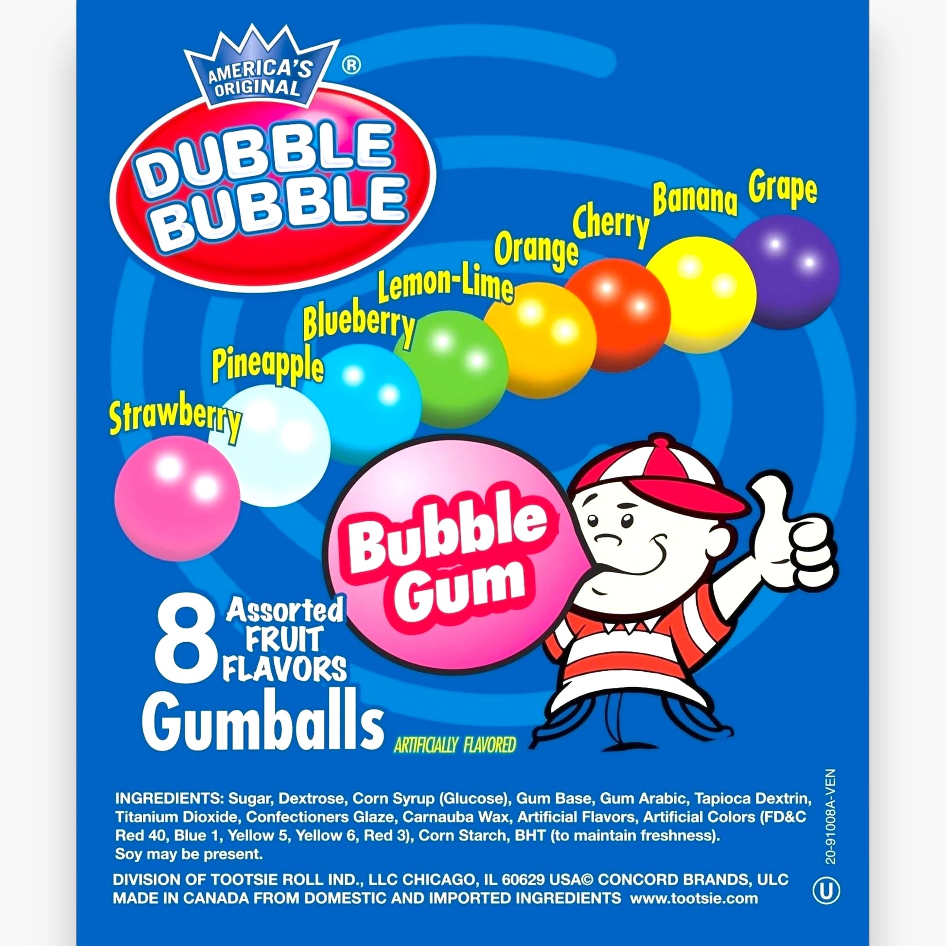 Dubble Bubble Fruit-Flavored Gumballs – 8 Assorted Colors and Flavors, Strawberry, Grape, Orange and More