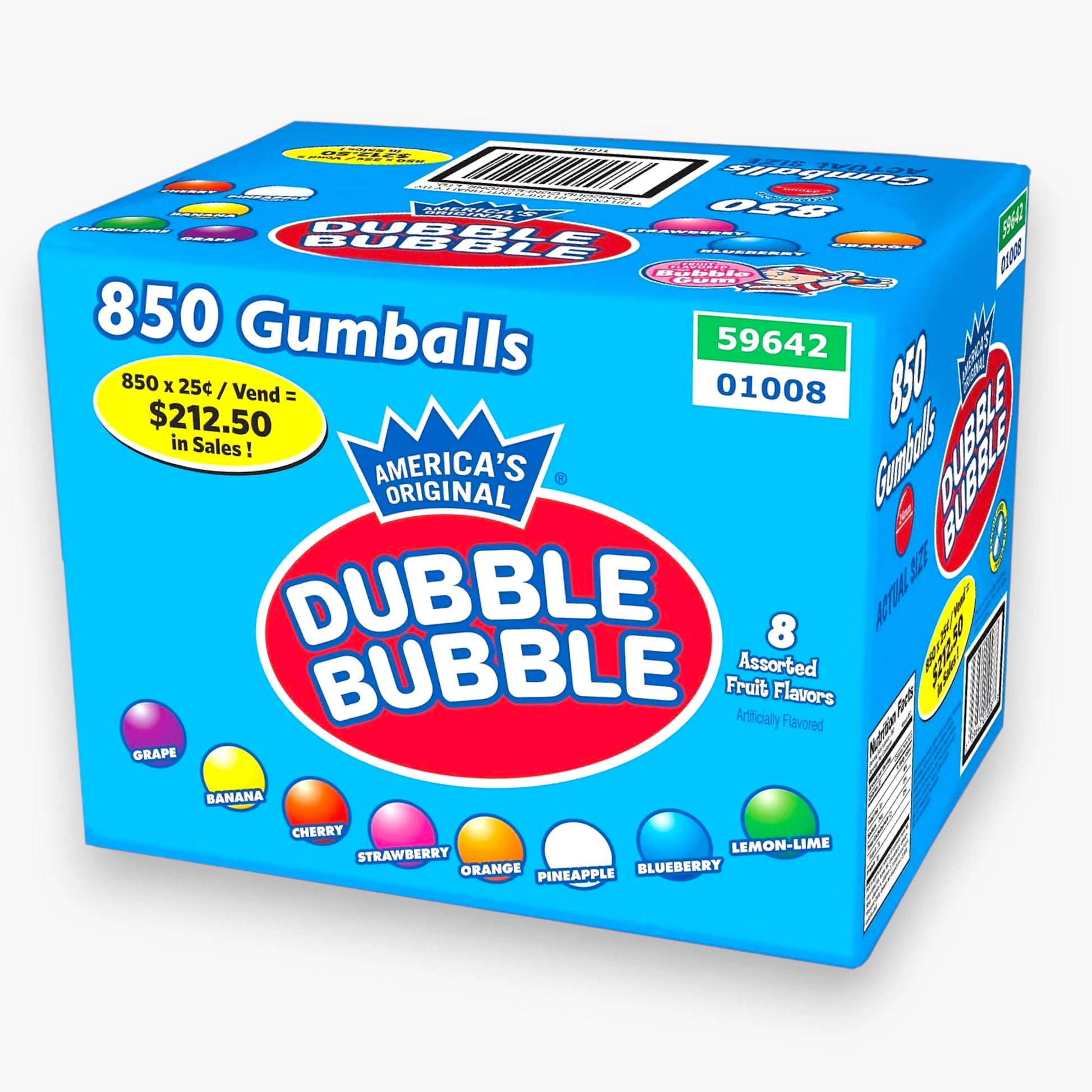 Dubble Bubble Assorted Gumballs 1 Inch 25mm – 850 Count 16LB Case for Vending Machines