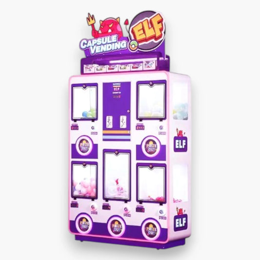 Elf Capsule Toys Vending Machine – 5 Compartments, Multicolor LED Lighting, Coin Operated, Metal Construction