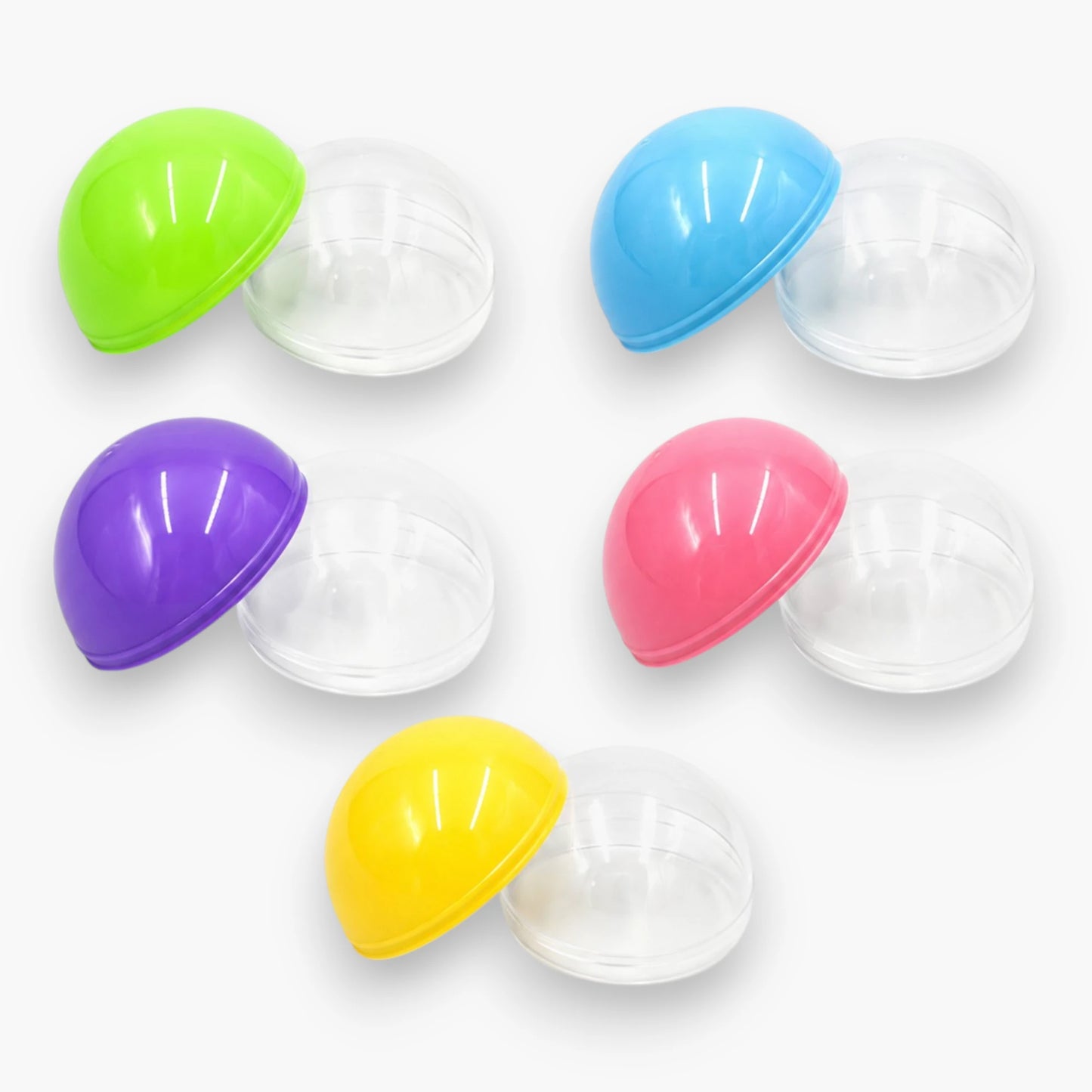 3 Inch Empty Plastic Capsules – Yellow, Green, Blue, Purple, Pink, One Clear One Colored Side