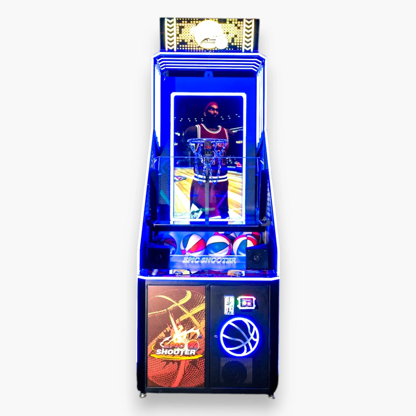 Epic Shooter Arcade – Basketball Hoop and Backboard Area, HD Screen Display, Dynamic Blue LED Lighting
