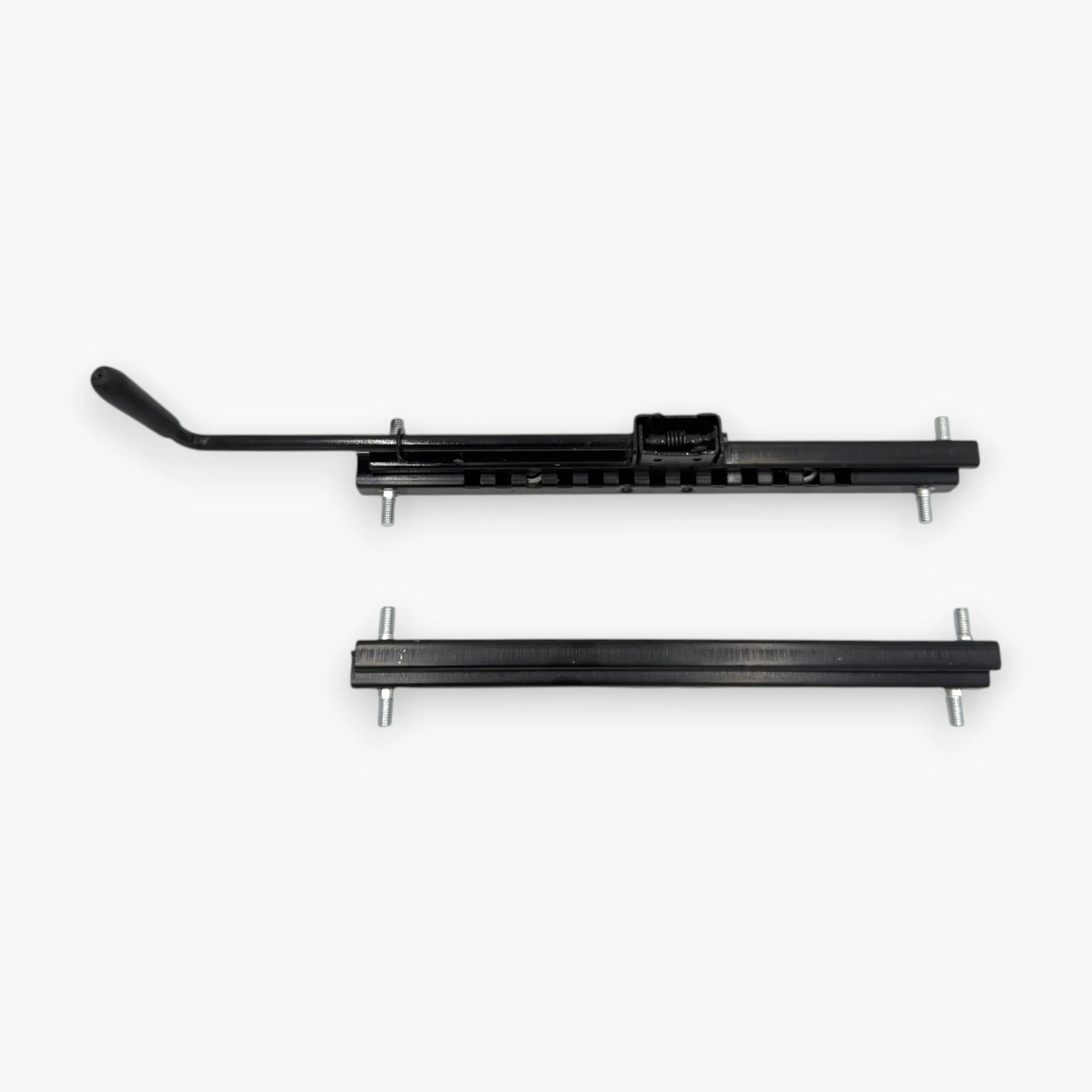 Heavy-duty black seat slider mechanism for racing karts