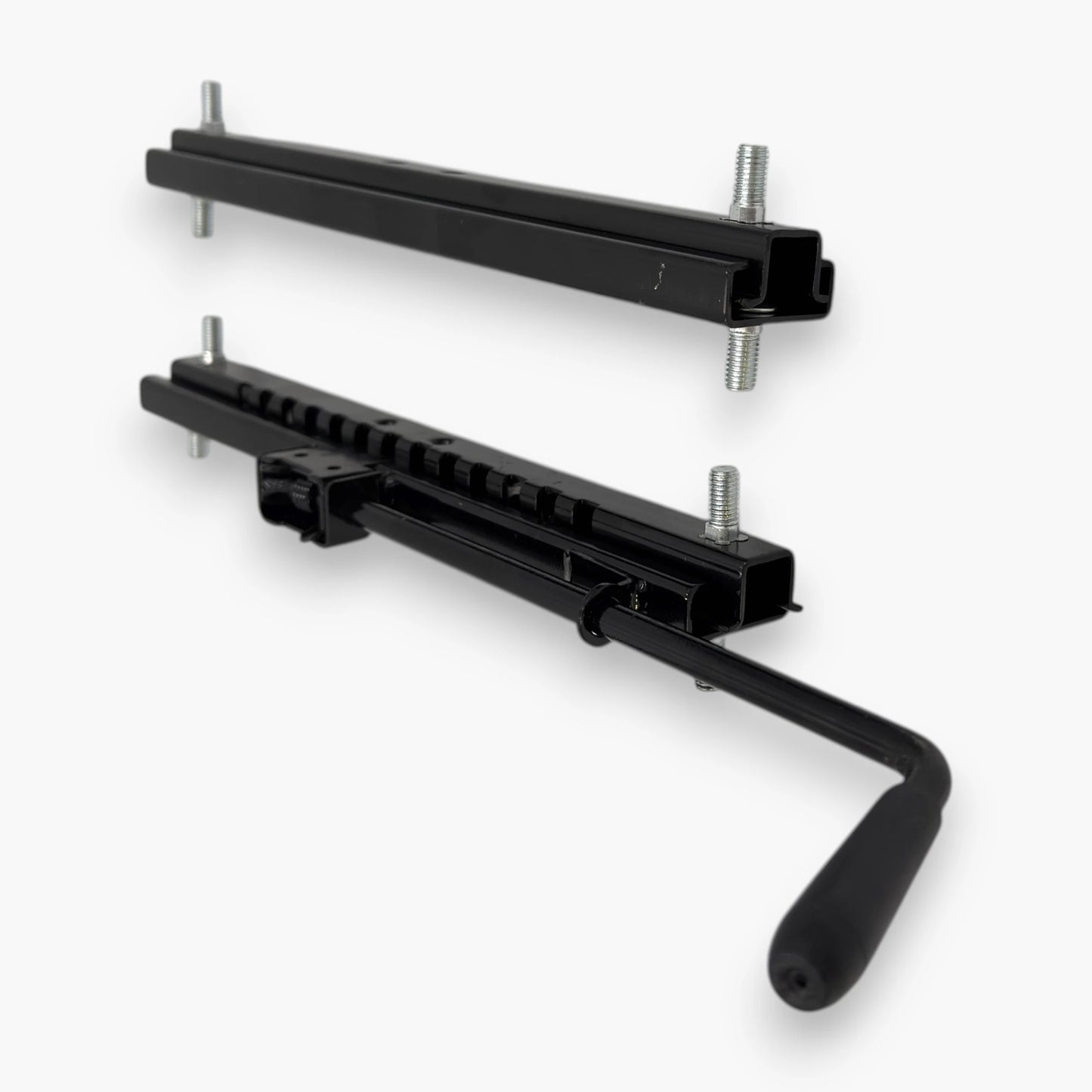 Steel seat slider rails with ergonomic adjustment handle for go karts