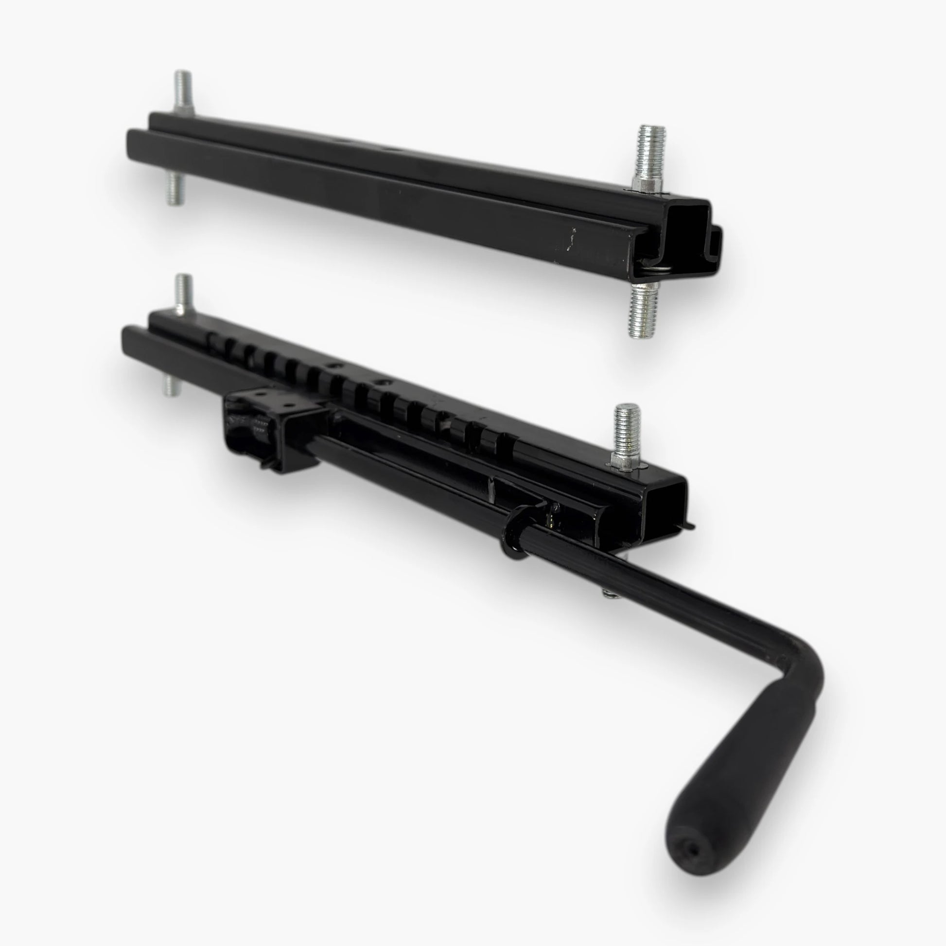 Steel seat slider rails with ergonomic adjustment handle for go karts