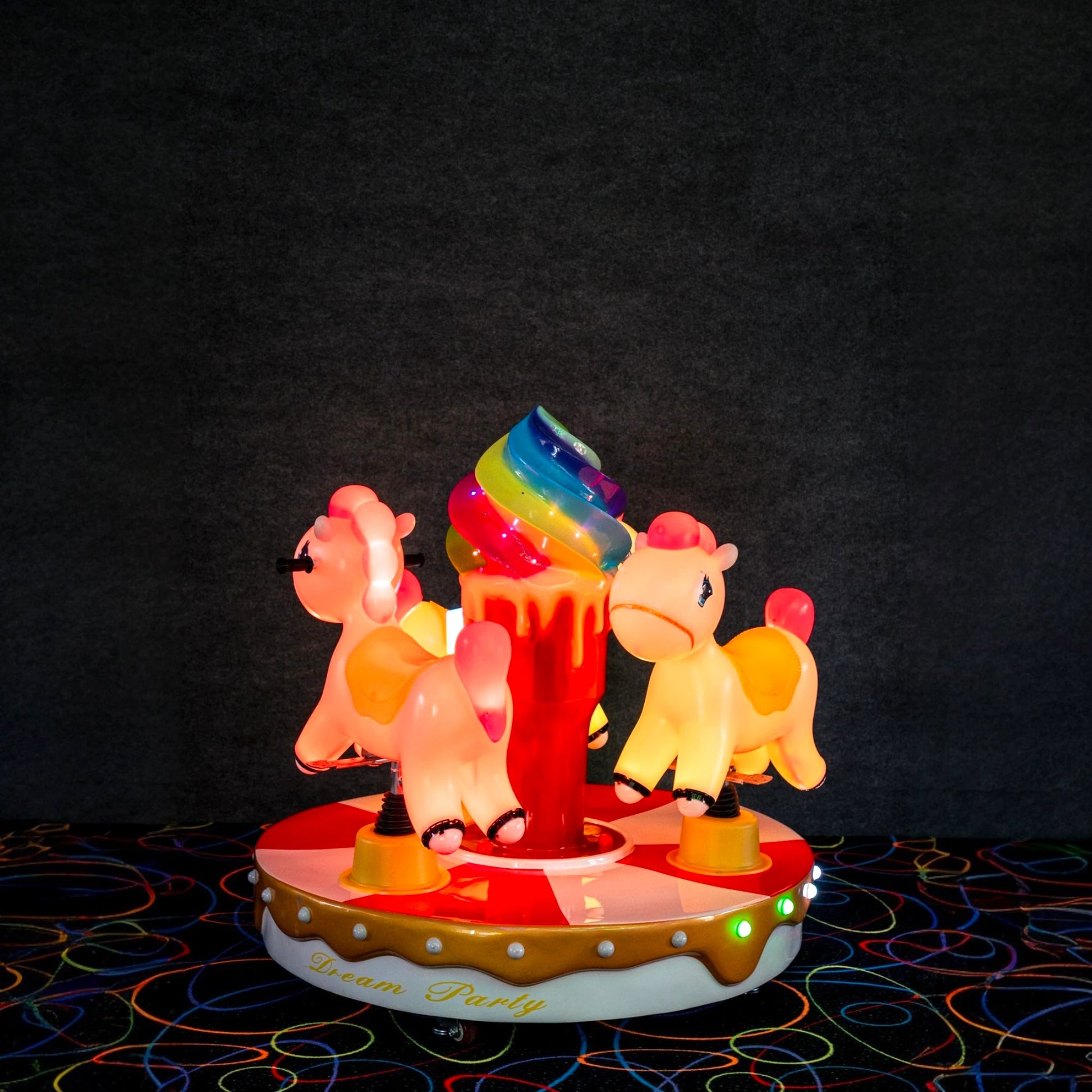 Ice Cream Horse Carousel – 3 Seater Kiddie Ride, Comfortable Seating for Group Play, Siblings and Friends