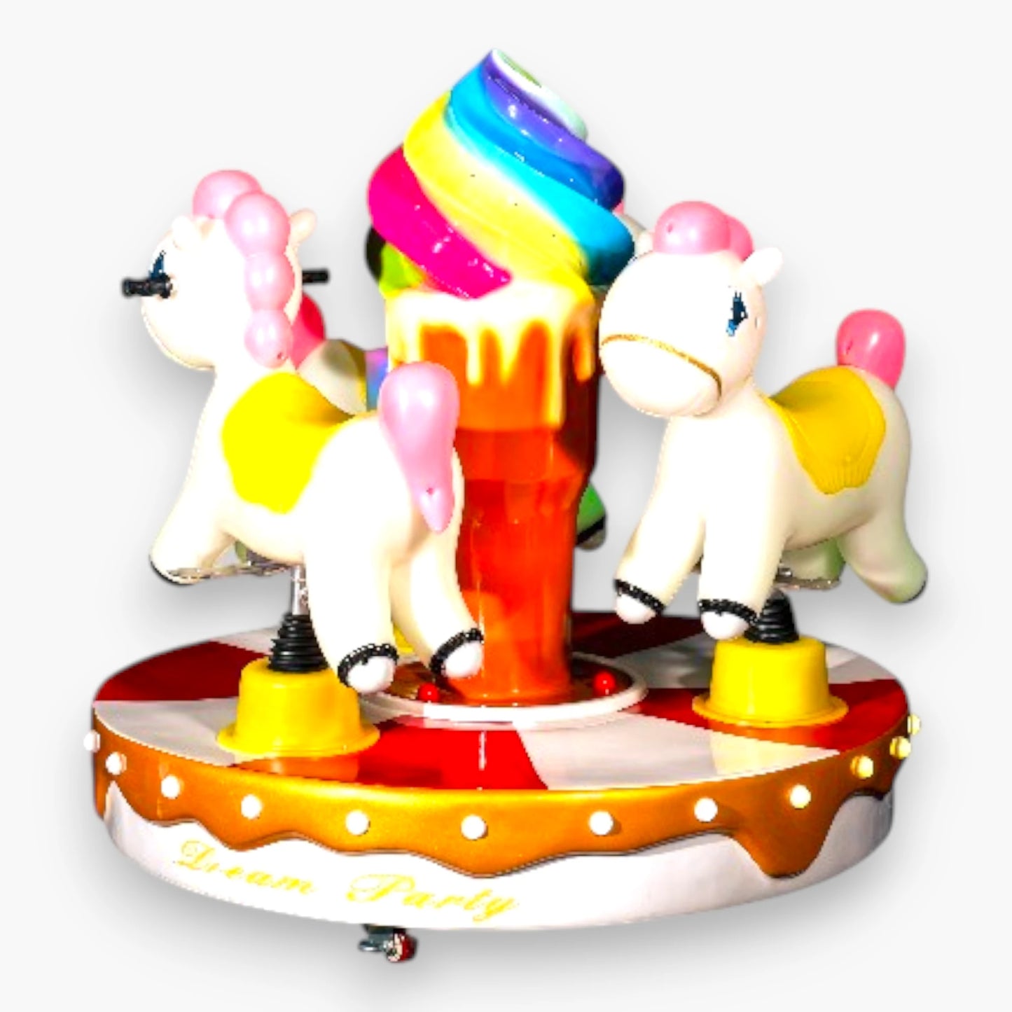 Ice Cream Horse Carousel 3 Seater Kiddie Ride – Coin Operated, Horse Figures, Ice Cream Cone Centerpiece