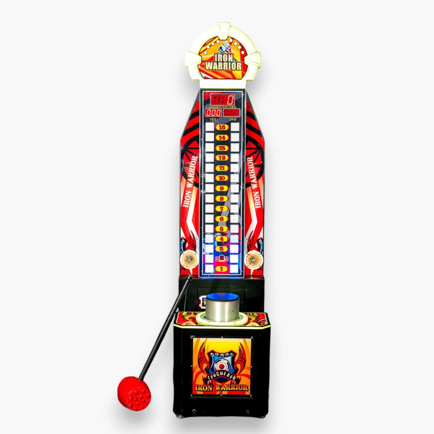 Iron Warrior Arcade – LED Strength Tower Lights Up Based on Hit Power, Score Display, Ticket Redemption