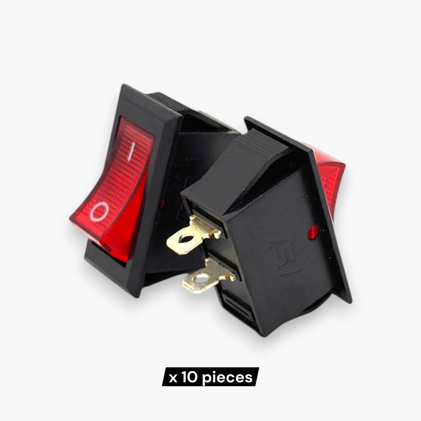 KCD Illuminated ON/OFF Rocker Switch with Red LED – 2-Pin or 4-Pin AC Power Switch, Black (Set of 10)