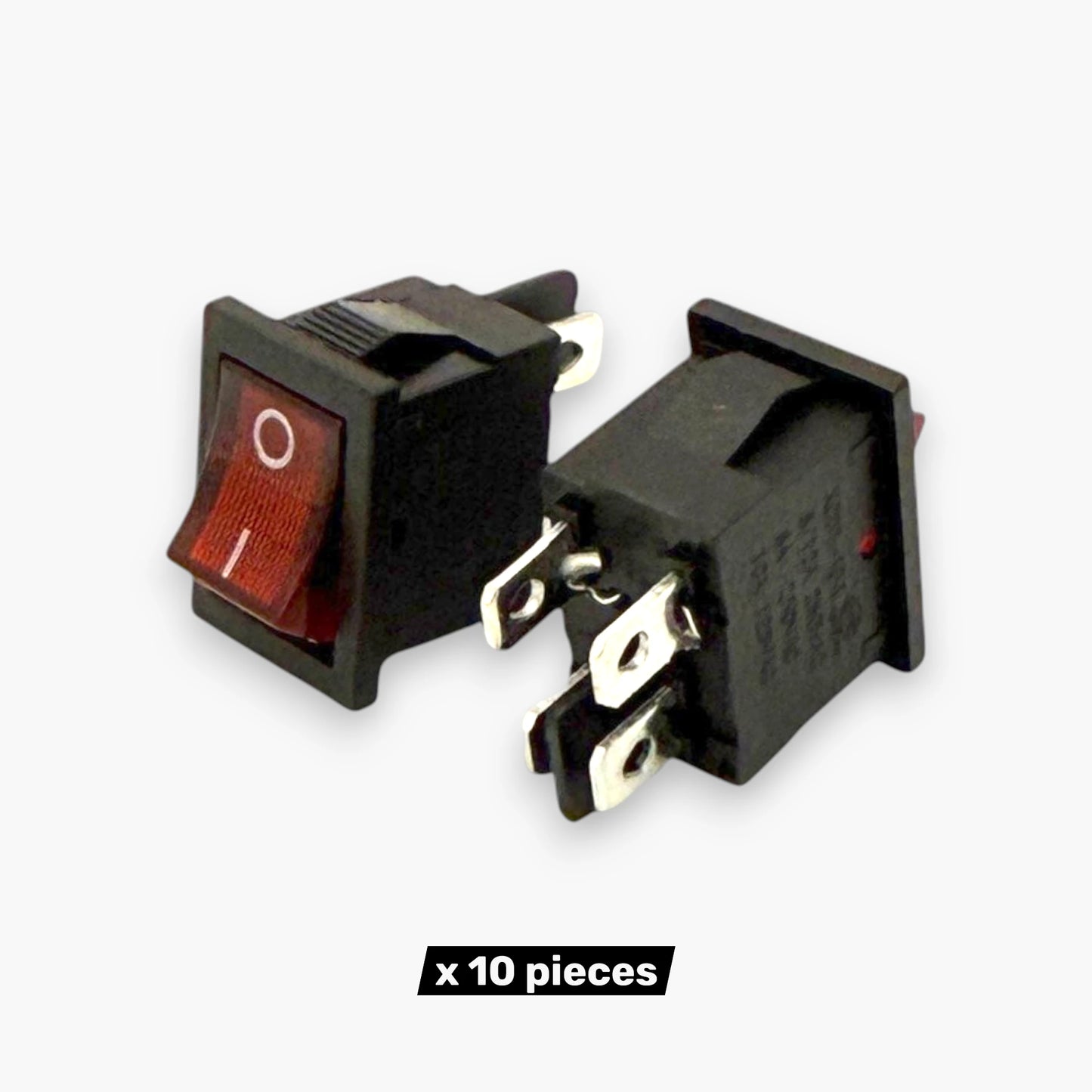 KCD Illuminated ON/OFF Rocker Switch with Red LED – 2-Pin or 4-Pin AC Power Switch, Black (Set of 10)