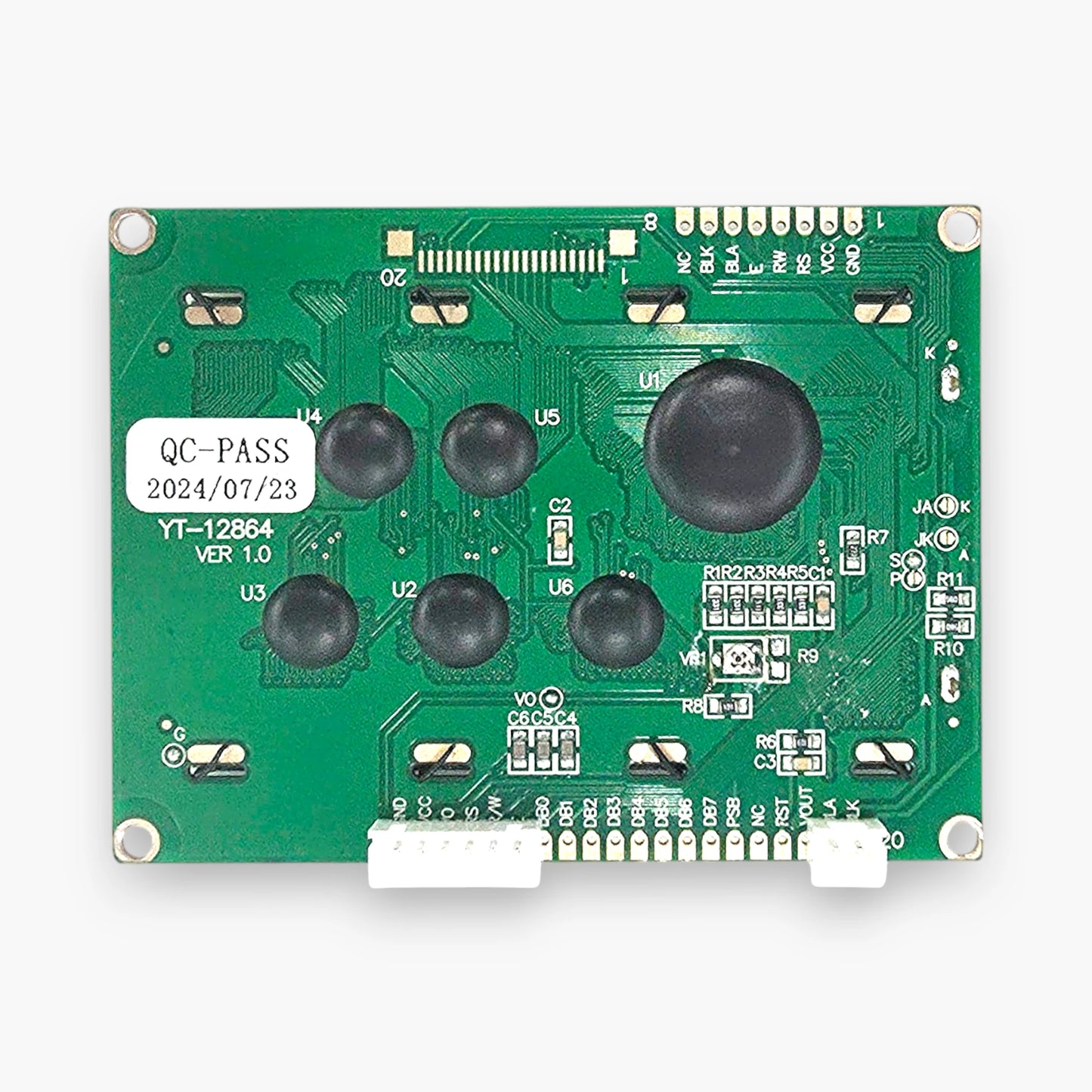 128×64 monochrome LCD replacement display module with 20-pin interface
