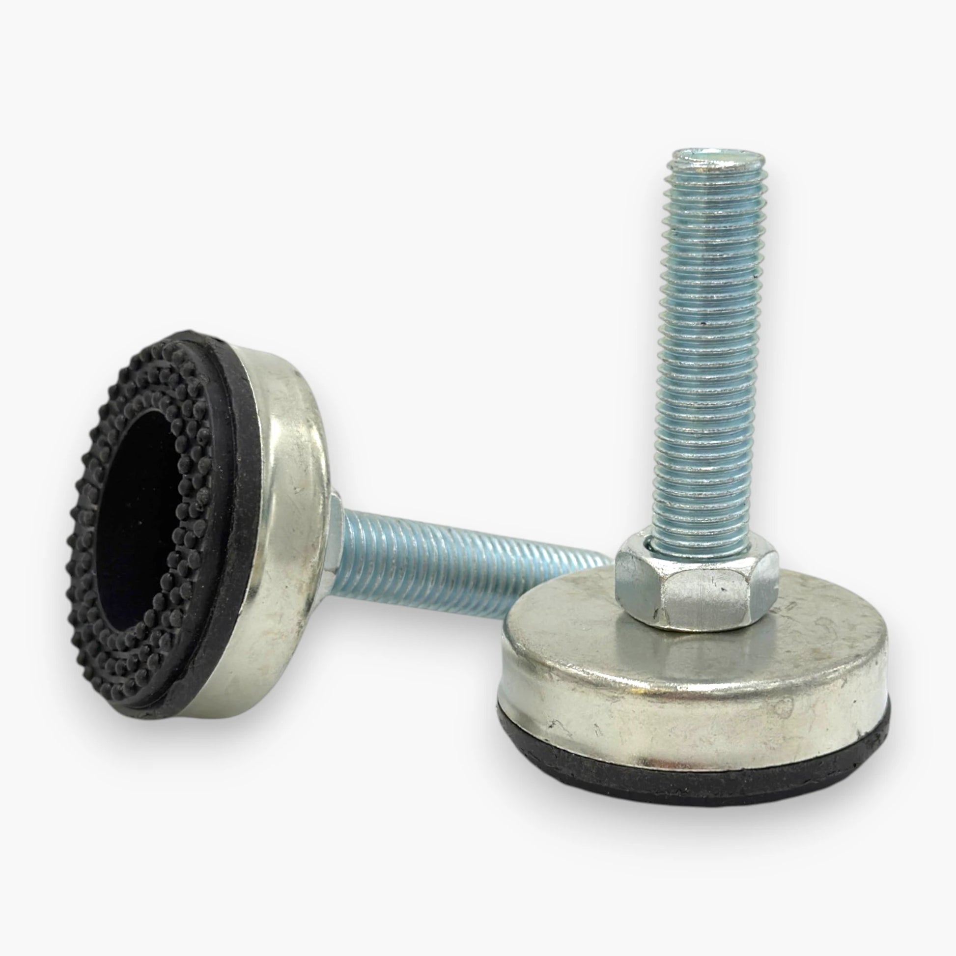 Adjustable machine leveling feet for cabinets, workbenches, and industrial equipment