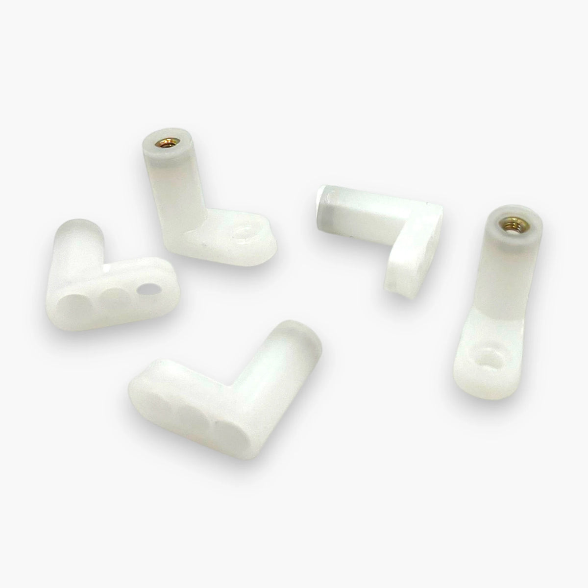 L-shaped PCB mounting feet with brass threaded inserts and screw-hole bases