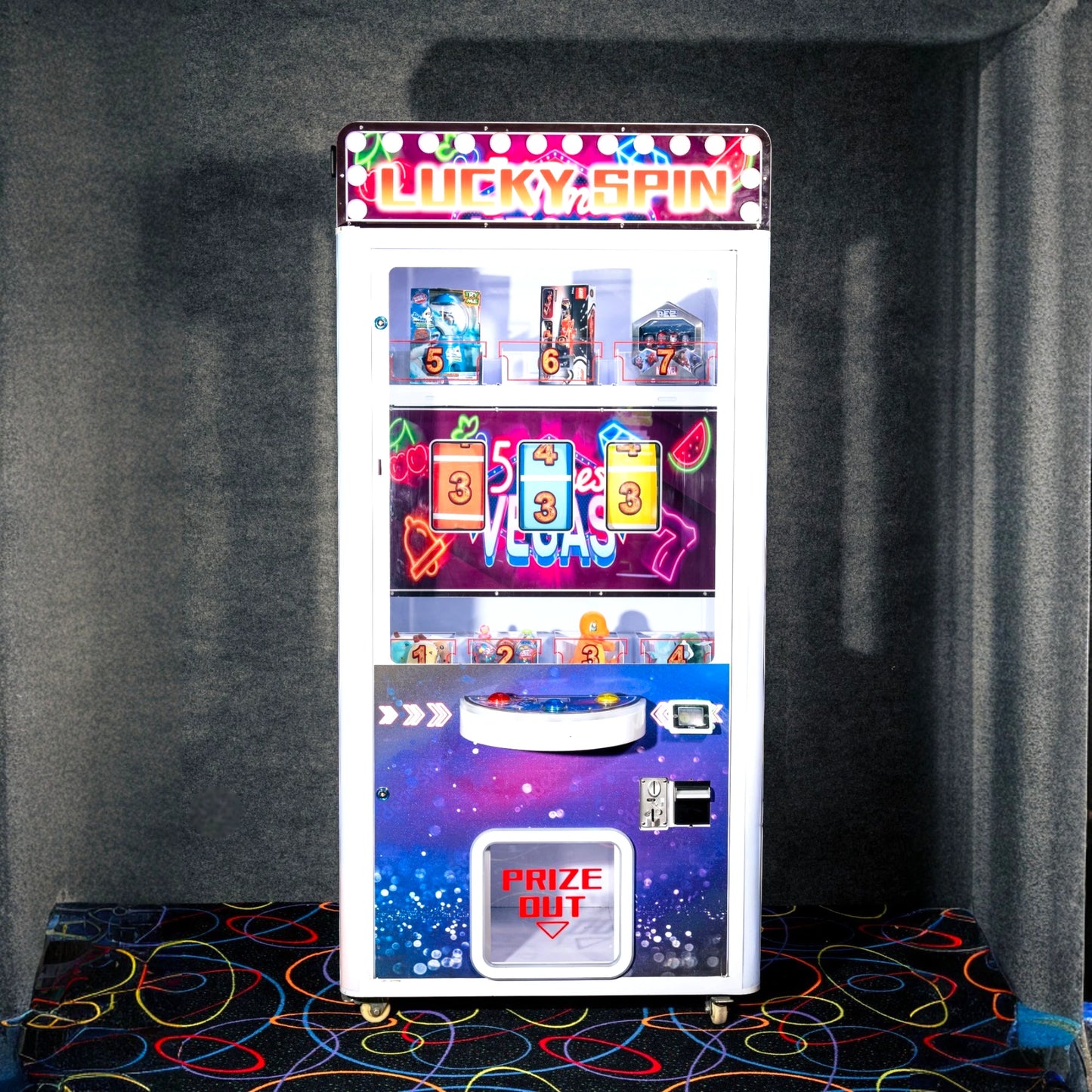Lucky Spin Prize Machine – 7 Customizable Prize Slots, Showcases Smartphones Tablets Gift Cards and More