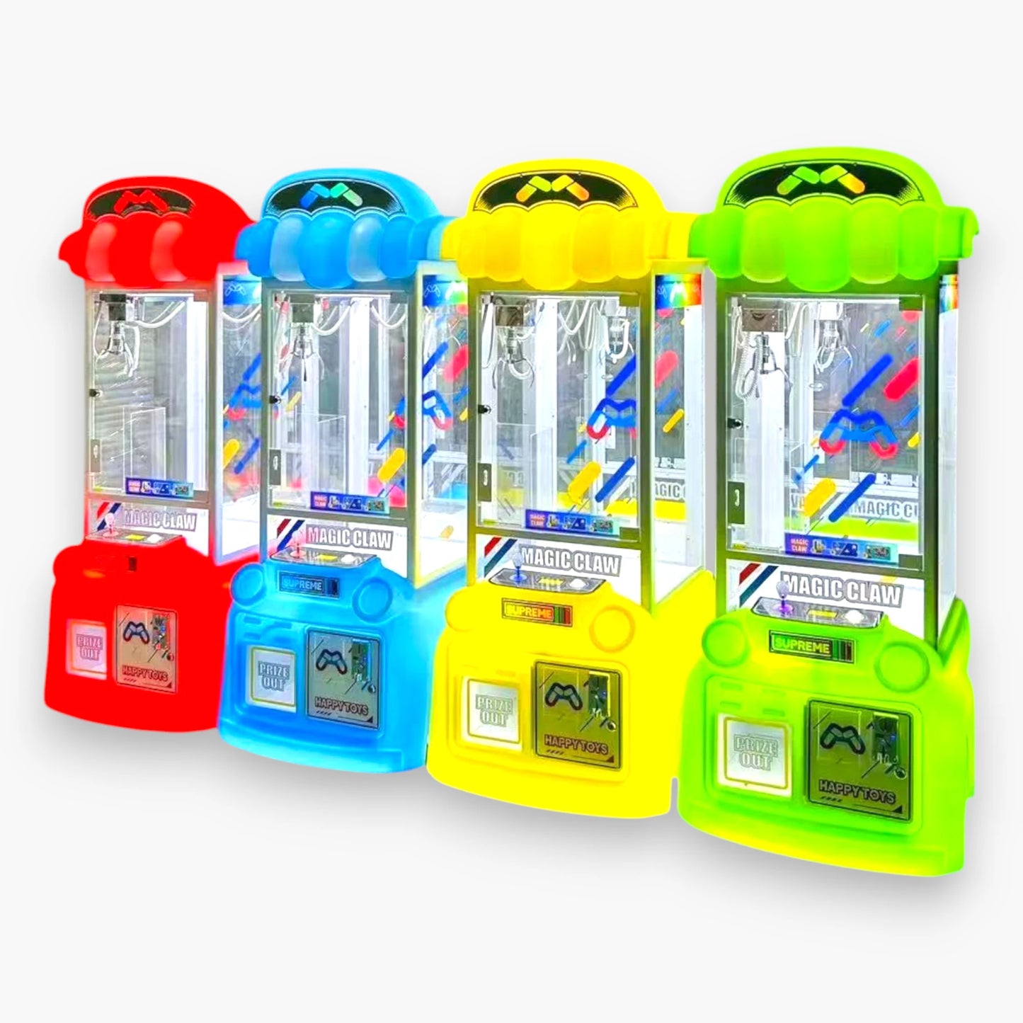 Magic Bus Claw Machine – Bus-Shaped Cabinet, Colorful Canopy, LED Lighting, Coin Operated, 4 Colors Available