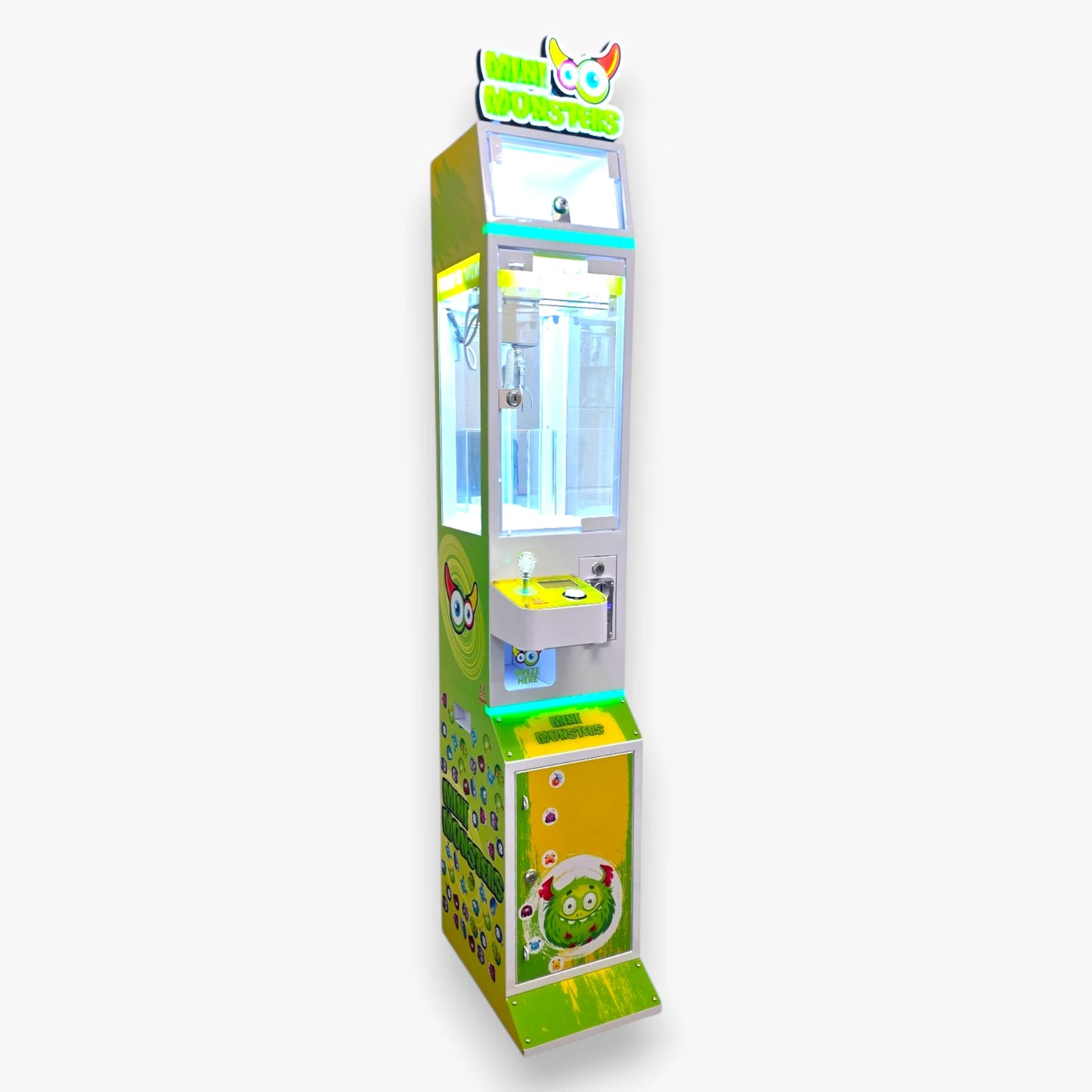 Mini Monsters Claw Machine – Key Unlock Prize Crane, LED Light Box, Vibrant Mini Monsters Design, Coin Operated