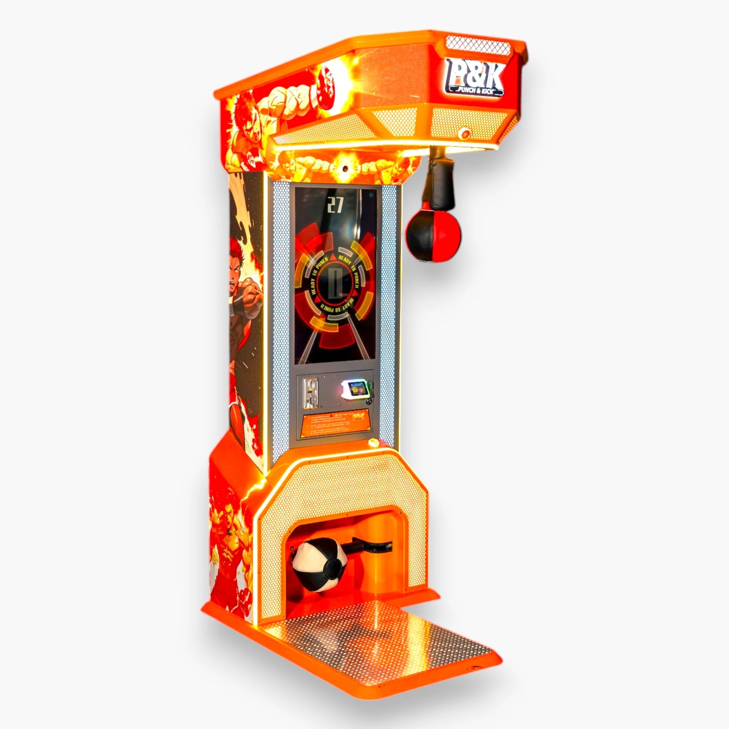 Punch and Kick 2-in-1 Arcade Redemption Machine – LED Display, Orange Cabinet, Prize Dispenser