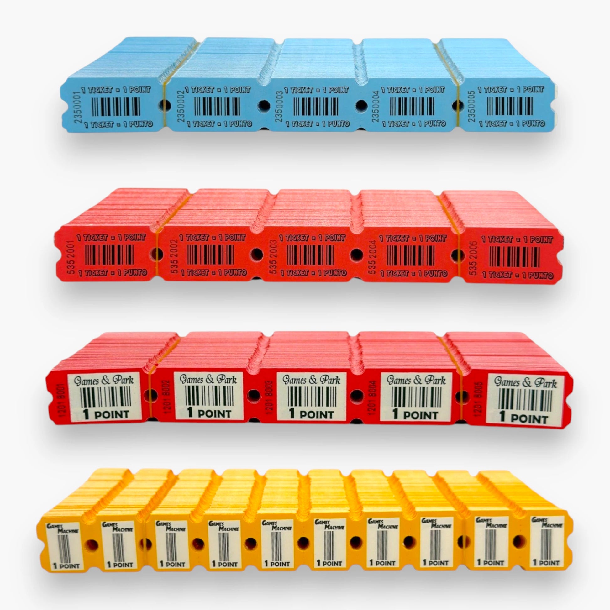 Arcade Redemption Tickets  – Dust-Free Paper, Color-Coded, Sequential Numbering, Barcode