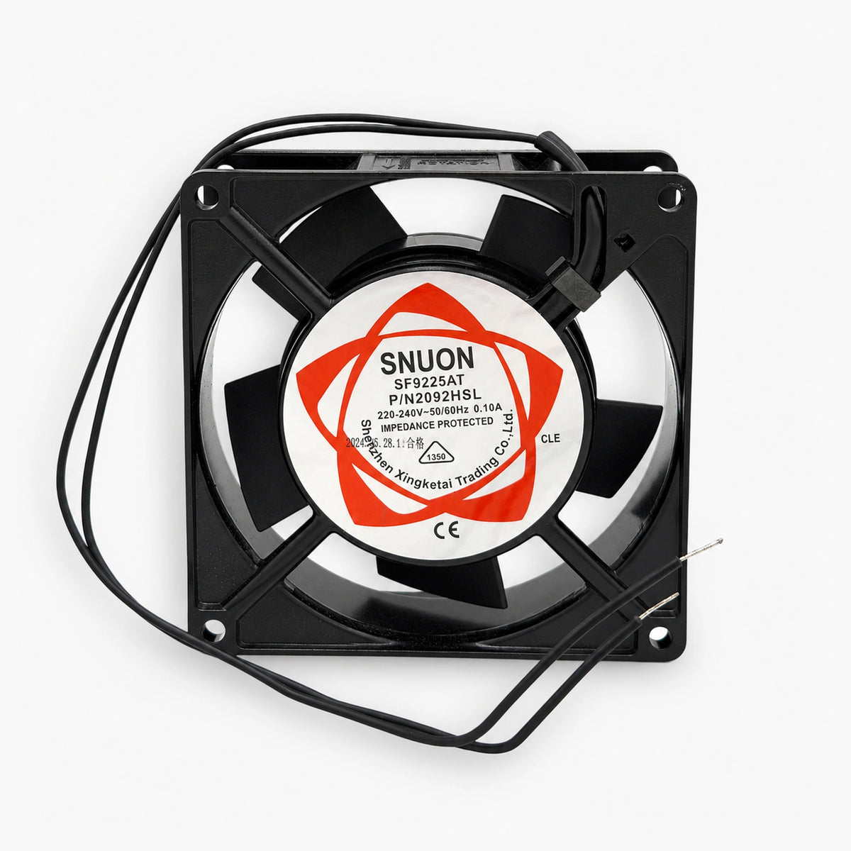 SNUON SF9225AT 92x92x25mm 220-240V AC axial cooling fan with 2 wire leads