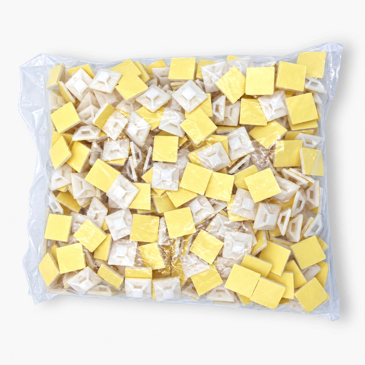 Bulk bag of 500 white 25x25mm self-adhesive cable tie mounts