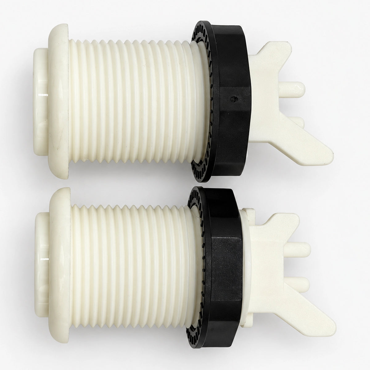 White one-player and two-player start buttons with threaded shafts on a light background.