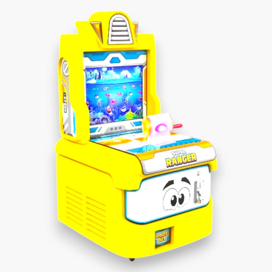 Super Ranger Fishing Game Arcade Machine – Yellow Cabinet, Toy Gun Controller, LED Lighting, Coin Operated