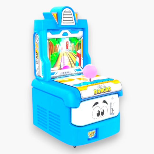 Super Ranger Train Adventure Arcade Machine – Blue Cabinet, Joystick Controls, LED Lighting, Coin Operated