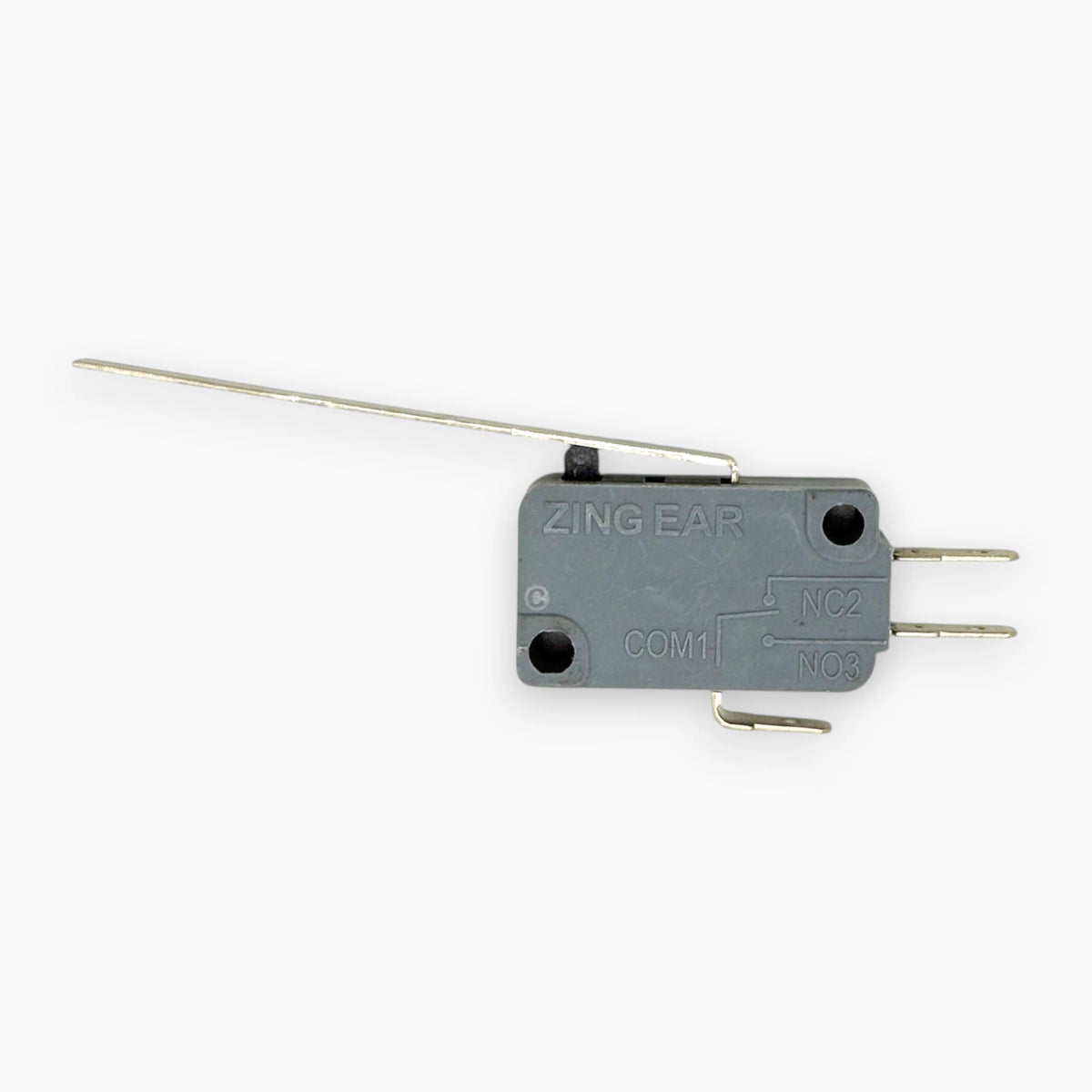 Zing Ear G5T16 SPDT micro switch with COM, NC and NO terminal markings and long straight lever