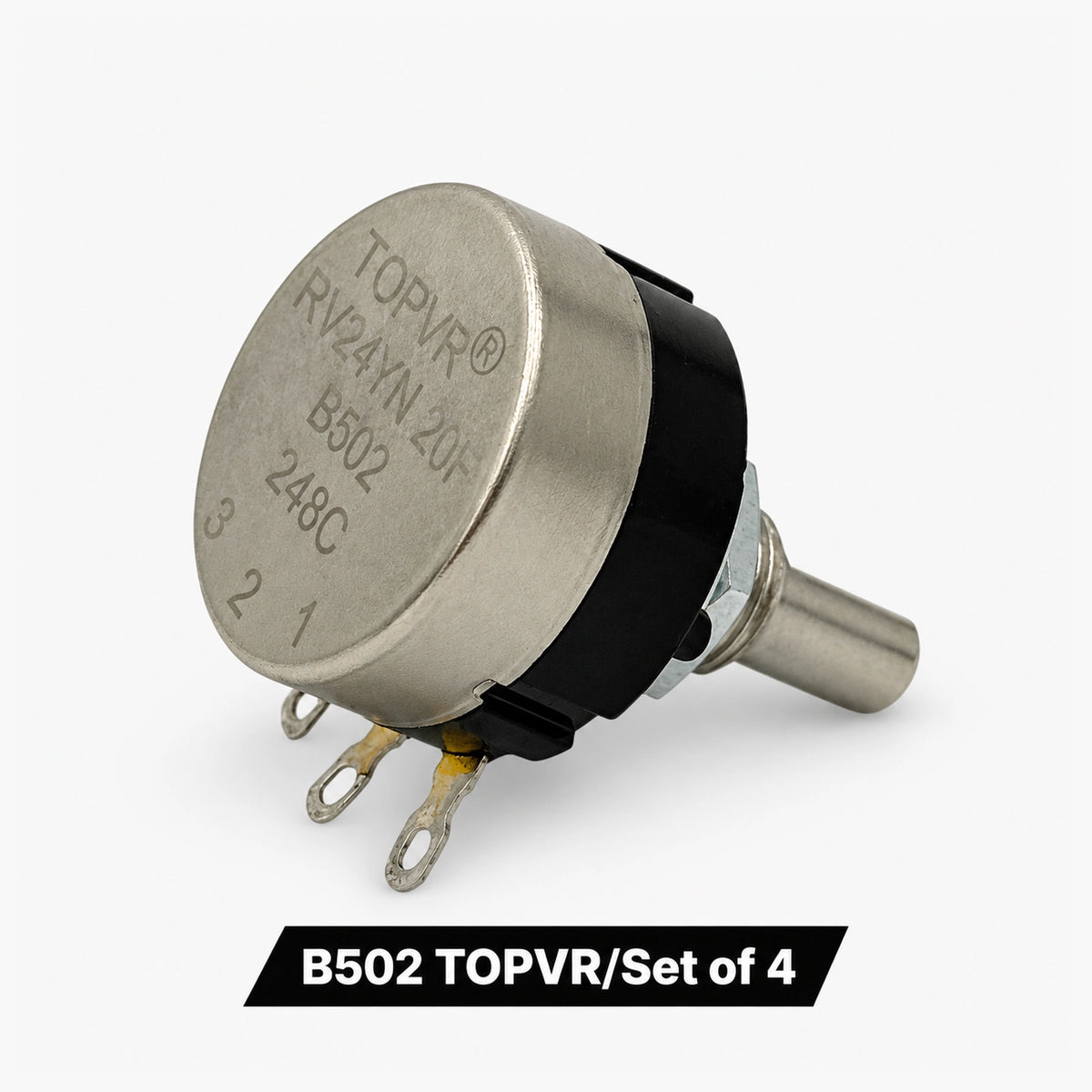 TOPVR RV24YN 20F B502 5K potentiometer, front view with terminals