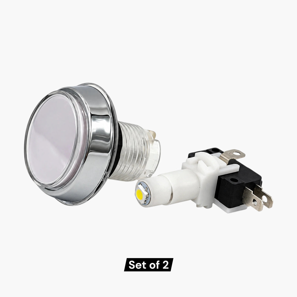 Chrome bezel LED arcade push button with micro switch 47mm set of 2