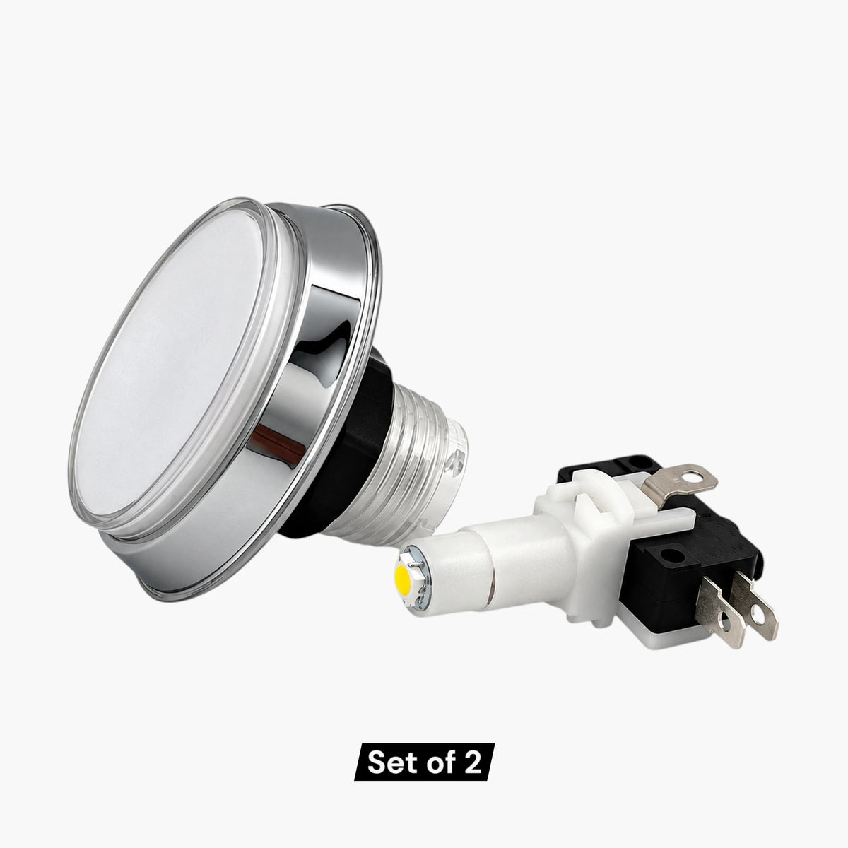 Chrome bezel LED arcade push button with micro switch 60mm set of 2